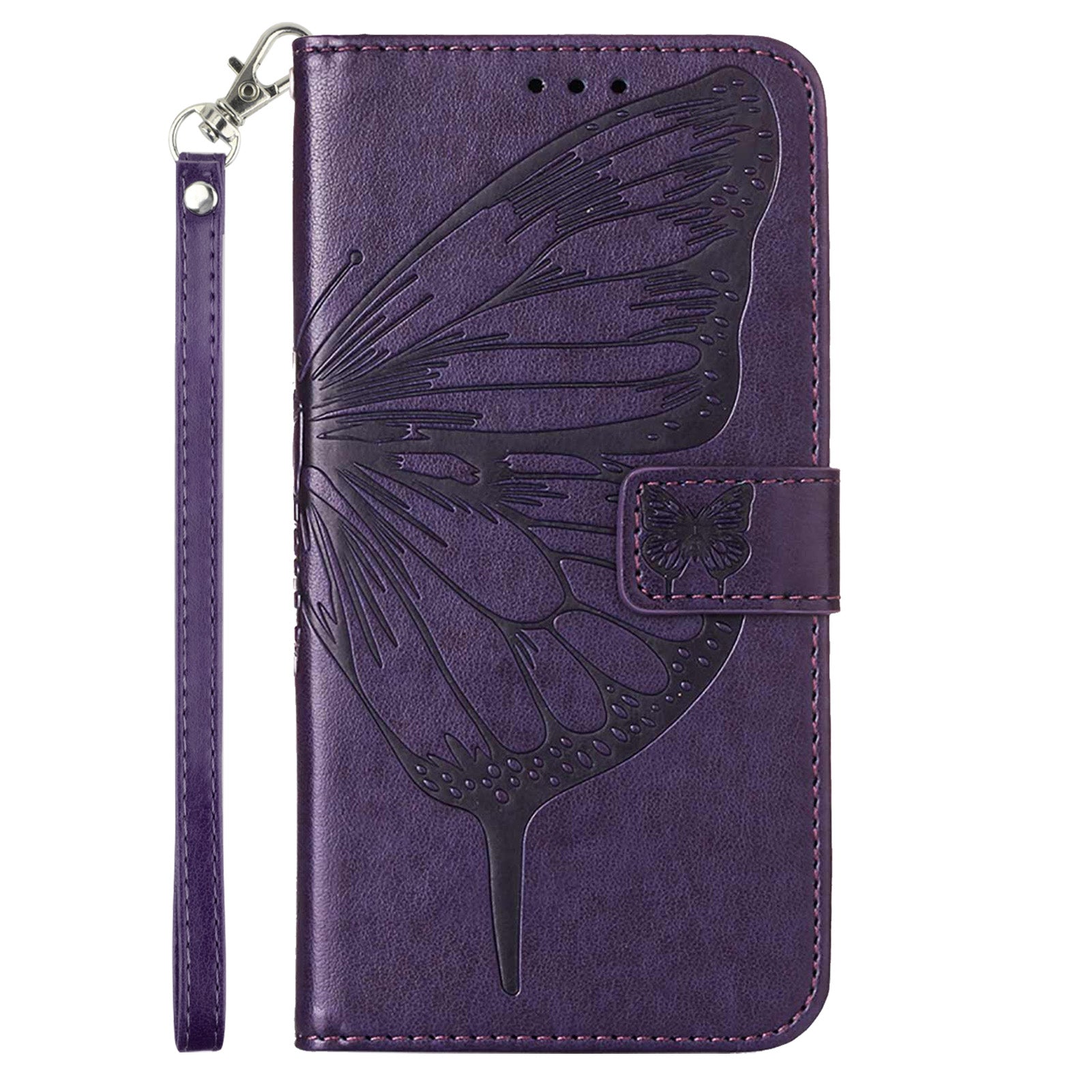YB Imprinting Series-4 For iPhone 15 Pro Max Phone Leather Case Stand Wallet Butterfly Flower Imprinted Cover with Hand Strap - Purple YB Imprinting Series-4 For iPhone 15 Pro Max Phone Leather Case Stand Wallet Butterfly Flower Imprinted Cover with Hand Strap - Purple